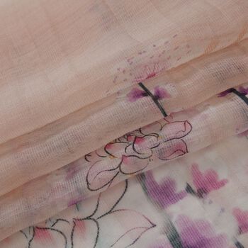 LA MAREY - Luxuri&ouml;ser Floral-Print Schal, Merinowolle und Maulbeerseide, beige