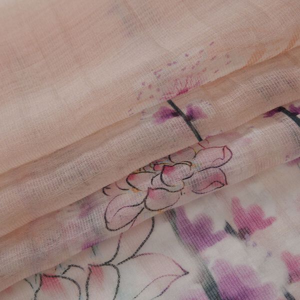 LA MAREY - Luxuriöser Floral-Print Schal, Merinowolle und Maulbeerseide, beige image number 3