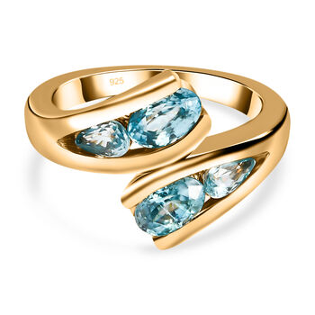 Kambodschanischer blauer Zirkon Bypass Ring 925 Silber vergoldet (Gr&ouml;&szlig;e 16.00) ca. 2,27 ct