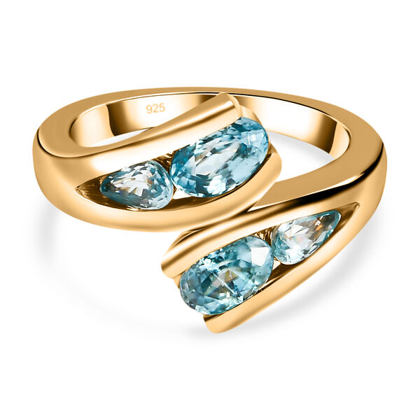 Kambodschanischer blauer Zirkon Bypass Ring 925 Silber vergoldet  ca. 2,27 ct