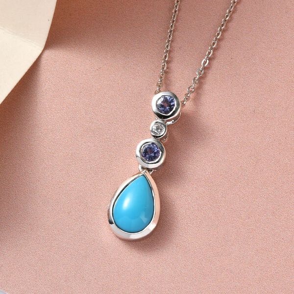 Drop AA T&uuml;rkis, Tansanit und Zirkon-Anh&auml;nger mit Kette image number 3