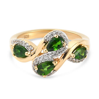 Nat&uuml;rlicher Chromdiopsid und Zirkon Ring 925 Silber vergoldet (Gr&ouml;&szlig;e 16.00) ca. 1,19 ct