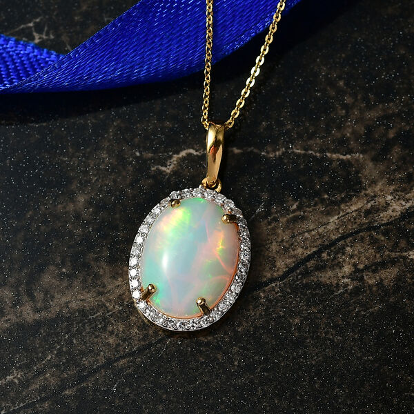 AAA Nat&uuml;rlicher, &auml;thiopischer Welo Opal, Lab Grown Diamant Schmuckset ca. 50 cm 925 Silber 750 Gelbgold vermeil ca. 6,56 ct. image number 2