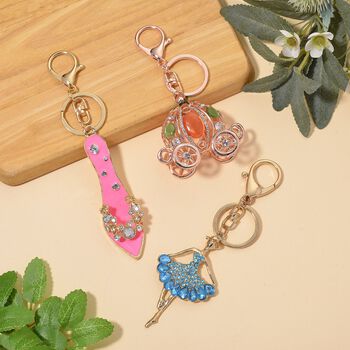 3er Set - Wei&szlig;er Kristall Schl&uuml;sselanh&auml;nger, Harz, Legierung