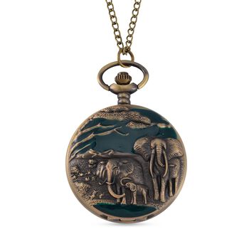 STRADA Antike Bronze Elefantenmuster Taschenuhr, Japanisches Werk, 79 cm antike bronzene Eisenkette