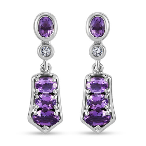 Natürliche, marokkanische Amethyst und weiße Zirkon-Ohrringe, 925 Silber platiniert ca. 1.40 ct image number 0