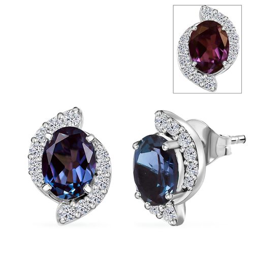 AAA Lab Created Alexandrit, Lab Grown Diamant Ohrringe 417 Gold ca. 3,94 ct. image number 0