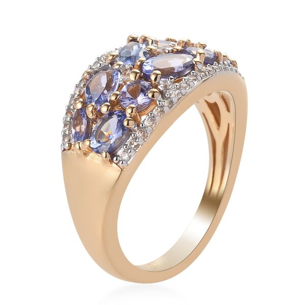 Tansanit und Zirkon Cluster Ring 925 Silber Gelbgold Vermeil image number 5