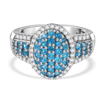 Neon Apatit, Wei&szlig;er Zirkon Ring 925 Silber rhodiniert (Gr&ouml;&szlig;e 18.00) ca. 1.72 ct