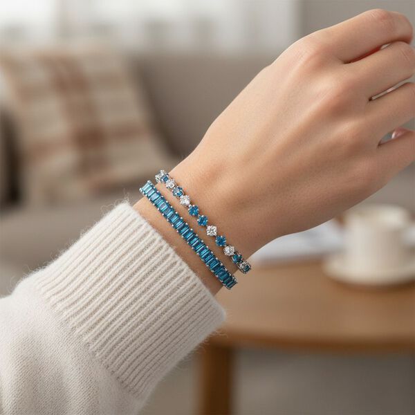 2er Set - Blauer Zirkonia, Wei&szlig;er Zirkonia Armband ca. 19 cm, Nickelfreies Messing image number 3