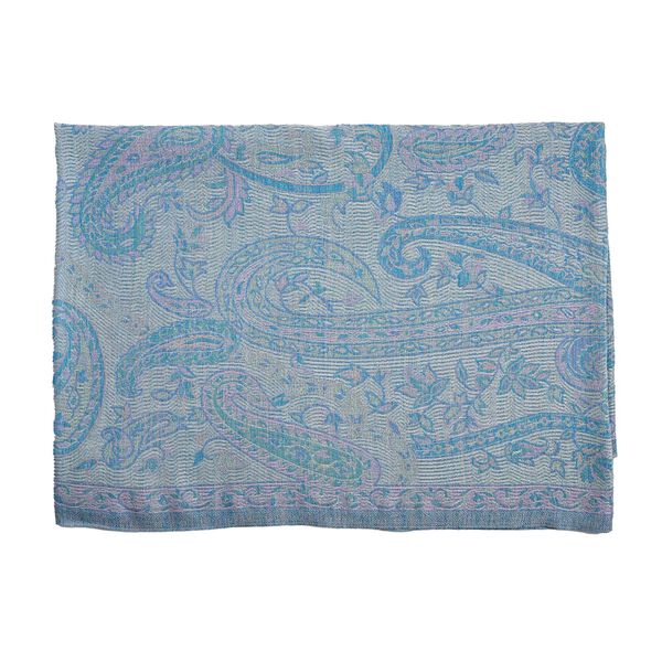 "Merino jacquard wool scarf Wool - 82%, silk - 18% Size -70x200 cm Color - Light blue" image number 5