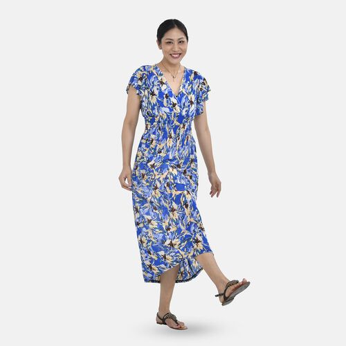 Maxikleid mit gesmokter Taille und Flatterärmeln, One Size, Königsblume image number 0