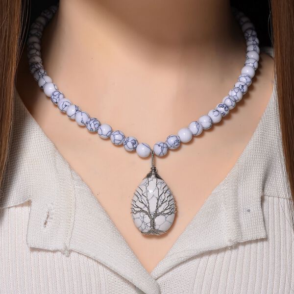 Weißer Howlit Halskette ca. 45 cm+ 5 cm extender, ca. 230.00 ct image number 2