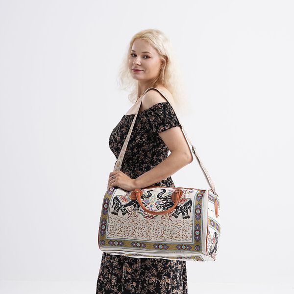 Reisetasche, 45x23x27cm, Cremefarben mit Elefantenmuster image number 2