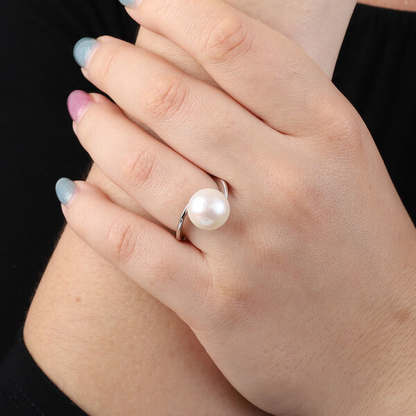 Wei&szlig;e Edison Perle Solit&auml;r Ring 925 Silber Platin-&Uuml;berzug image number 2