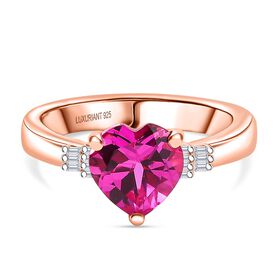 AAA Lab Created Rosa Saphir, Weißer Diamant Ring 925 Silber 750 Roségold Vermeil (Größe 21.00) (10-15 Werktage Lieferzeit) ca.