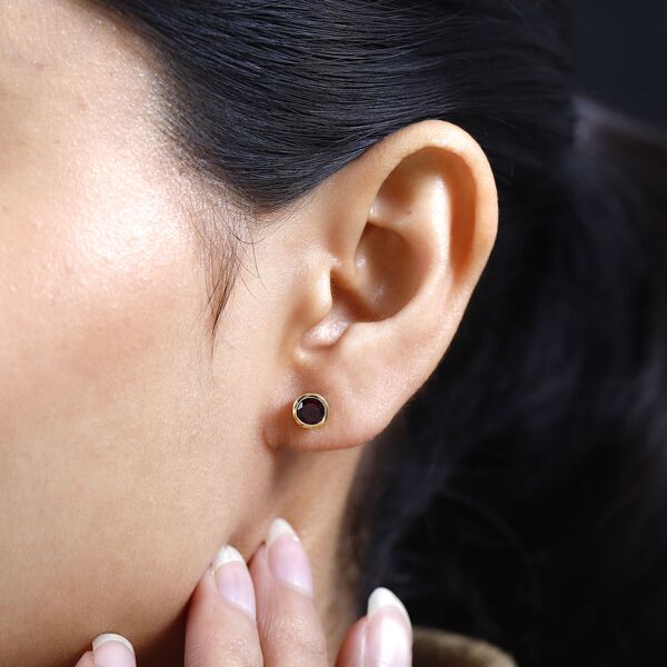 Rhodolith Granat Ohrringe, 925 Silber Gelbgold Vermeil ca. 1.19 ct image number 3