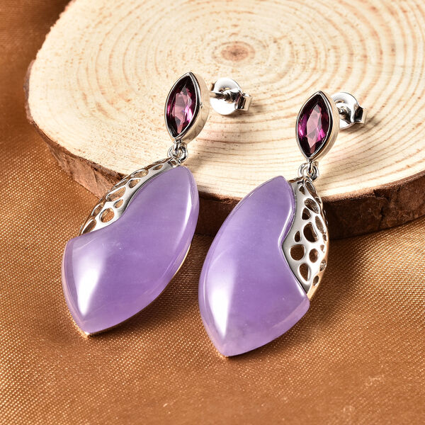 lila Jade und Rhodolith Granat Ohrh&auml;nger 925 Silber rhodiniert ca. 27,00 ct&nbsp; image number 2