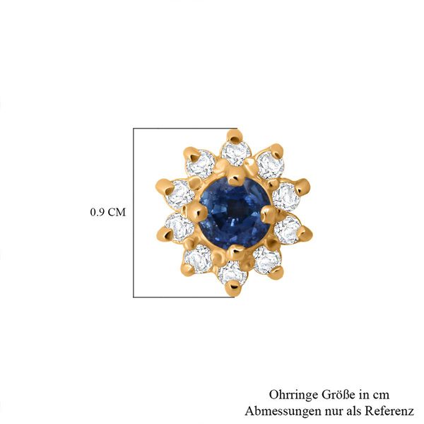 D'Joy AA Blauer Saphir, Wei&szlig;er Zirkon Ohrringe 925 Silber vergoldet ca. 1,30 ct. image number 5