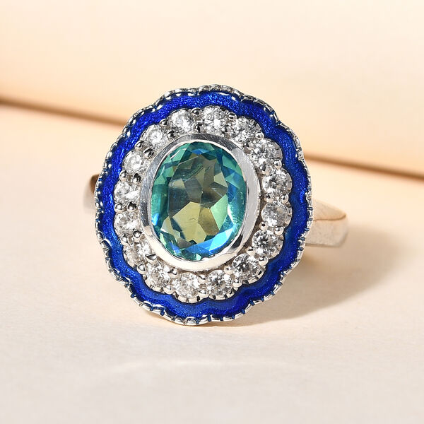 Pfau Triplett Quarz und Zirkon Ring 925 Silber platiniert image number 2