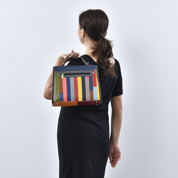 CHAOS BY ELSIE - Patchwork Schultertasche aus 100% echtem Leder mit RFID Schutz, Mehrfarbig, gestreift image number 3