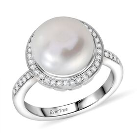 Süßwasser Perle (10.5-11 mm), Weißer Zirkon Ring Messing (Größe 17.00)