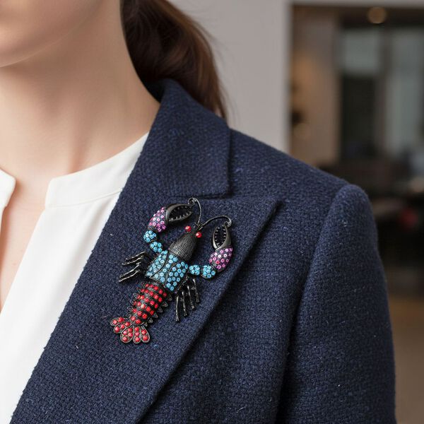 Mehrfarbige Kristall-Brosche, Hummer image number 3