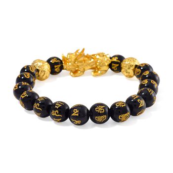 Schwarzer Glasachat Armband, flexibles  (ca. 18-19 cm) Gelb ca. 180,00 ct.