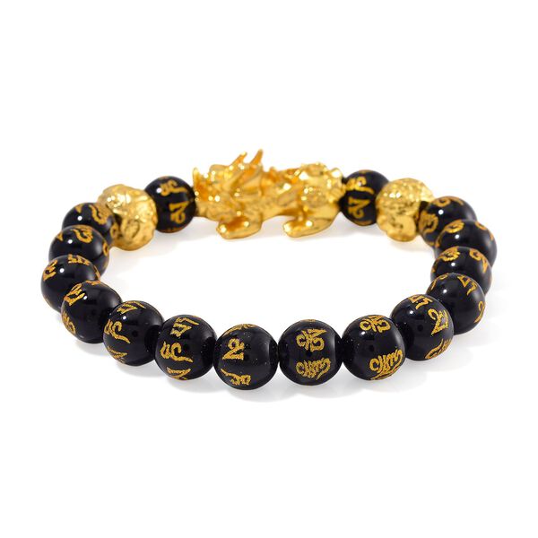 Schwarzer Glasachat Armband, flexibles  (ca. 18-19 cm) Gelb ca. 180,00 ct. image number 2