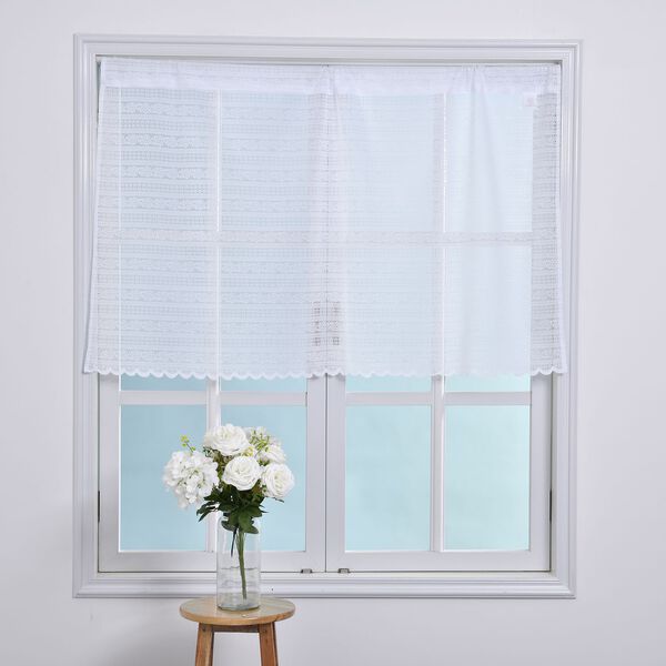 Gardinen mit verstellbarer Metallstange, gestrickter Stoff, 145x90cm, gewebt, kleine Blumen image number 2