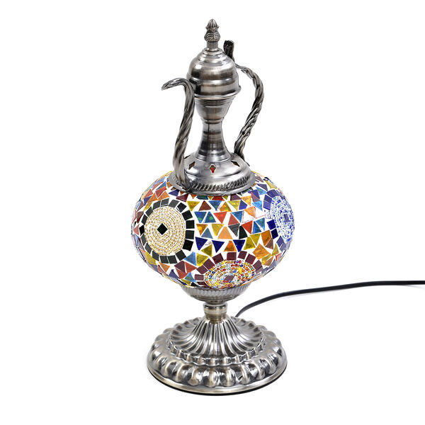 Handgefertigte, orientalische Mosaikglas Tischlampe in Weinkrugform, Gr&ouml;&szlig;e 18x18x34 cm, Kreise blau image number 3