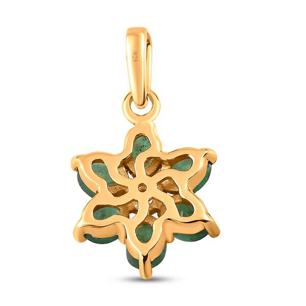 Kagem sambischer Smaragd und Zirkon floraler Anh&auml;nger, 925 Silber vergoldet, 1,10 ct. image number 5