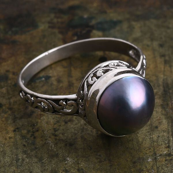 Royal Bali Kollektion - Blauer Mabe Perle Ring image number 1