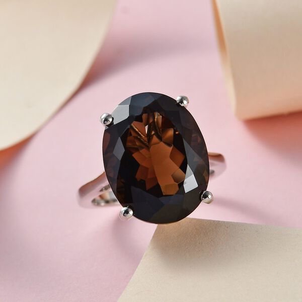 Rauchquarz Ring, 925 Silber platiniert (Größe 19.00) ca. 15.00 ct image number 2