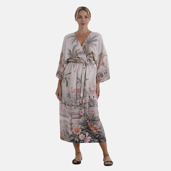 LA MAREY Kimono mit Vogel- und Blumenprint 100% Viskose Einheitsgr&ouml;&szlig;e 128 cm L&auml;nge, Rosa
