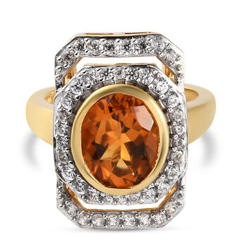 Madeira Citrin und Zirkon Ring 925 Silber vergoldet (Gr&ouml;&szlig;e 16.00) ca. 3,24 ct