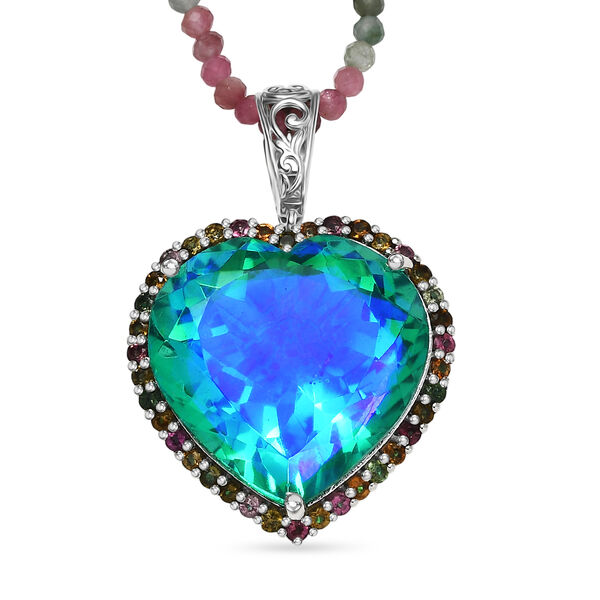 D'Joy Pfau Quarz Triplette, Mehrfarbig-Turmalin Schmuckset ca. 50 cm 925 Silber rhodiniert ca. 83,86 ct.