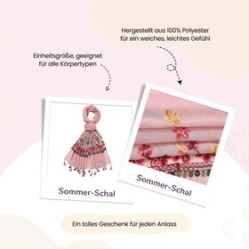 Leichter Sommer-Schal mit Diamantstickerei und Fransen, 68x180 cm, Pink
