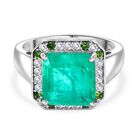 D'Joy AAA Smaragd-Quarz Triplette, Wei&szlig;er Zirkon Ring 925 Silber rhodiniert (Gr&ouml;&szlig;e 19.00) ca. 5,64 ct