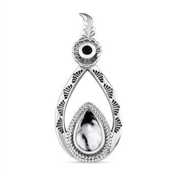 Wei&szlig;er B&uuml;ffel, Schwarzer Spinell Anh&auml;nger 925 Silber platiniert ca. 1.64 ct
