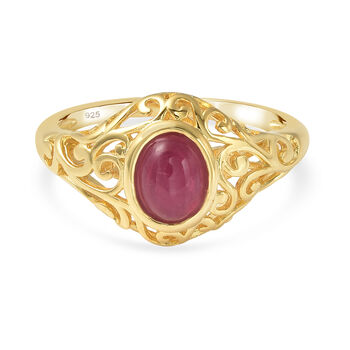 Afrikanischer Rubin (Fissure gef&uuml;llt)-Ring, Fissure gef&uuml;llt, 925 Silber vergoldet (Gr&ouml;&szlig;e 16.00) ca. 1,15 ct