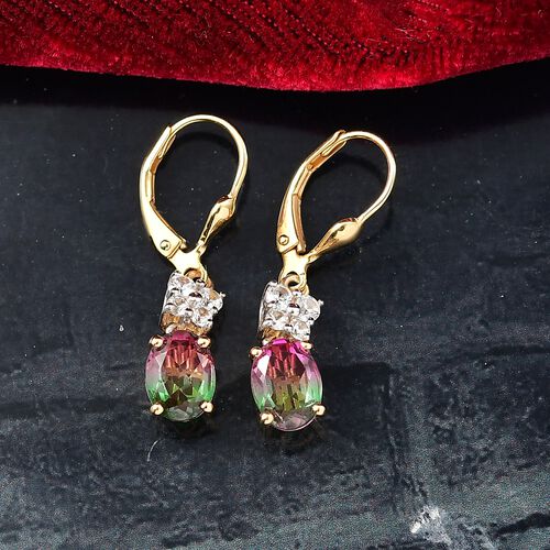 D’joy Wassermelonen Quarz Triplette, Weißer Zirkon Ohrringe 925 Silber platiniert und vergoldet ca. 3,18 ct. image number 1