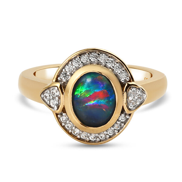 Boulder Opal Triplett und Zirkon Ring 925 Silber vergoldet  ca. 1,13 ct