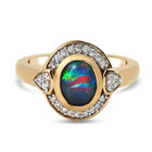 Boulder Opal Triplett und Zirkon Ring 925 Silber vergoldet (Größe 16.00) ca. 1,13 ct