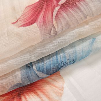 LA MAREY - Luxuri&ouml;ser Floral-Print Schal, Merinowolle und Maulbeerseide, bunte Blumen