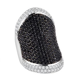 Weißer Zirkon, Schwarzer Spinell Ring, 925 Silber Zweifarbig(Größe 16.00) ca. 4.04 ct