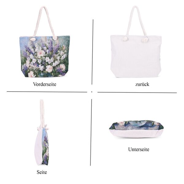 Gewebte Jute-Tasche mit Blumen, blau/wei&szlig; image number 4