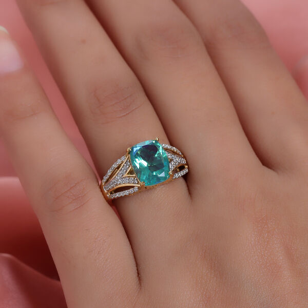 Pfau Triplett Quarz und Zirkon Ring 925 Silber vergoldet  ca. 3,56 ct image number 3