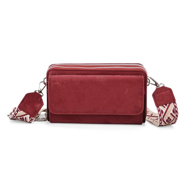 Crossbody-Tasche mit RFID-Schutz und Muster-Schulterriemen, 19x6x11 cm, Rot image number 0