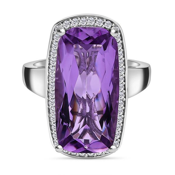 Afrikanischer Amethyst, weißer Zirkon Ring, 925 Silber platiniert, (Größe 21.00) ca. 15.57 ct image number 0